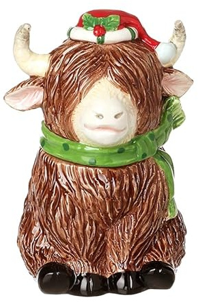 Heaven Sends Highland Cow Cookie Jar – Festive Storage Jar with Lid – Christmas Biscuit Barrel for Cookies, Sweets, Chocolates & Treats 450ml