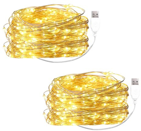 ENLACE 2 Stück LED Lichterkette mit USB, 3M 30 LED Kupferdraht Lichterkette mit Stecker, Warmweiß Micro Silberdraht Lichterketten für Weihnachten Party Halloween Hochzeit Innen Deko