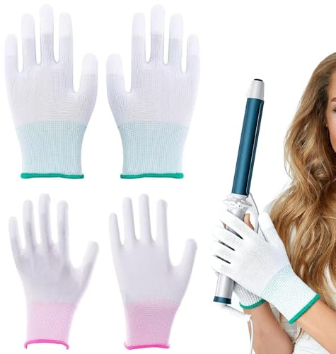 Wemoralix 2 Pairs Heat Resistant Gloves, Silicone Fingers Heat Proof for Hair Styling, Curling & Flat Iron, Pink & Green