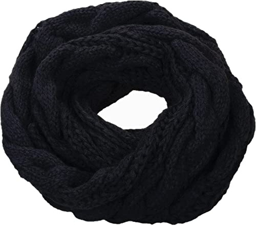 Generisch Bufanda con bucle, bufanda acolchada, babero, lana de invierno, círculo de calor, bufanda para mujer, Negro , talla única