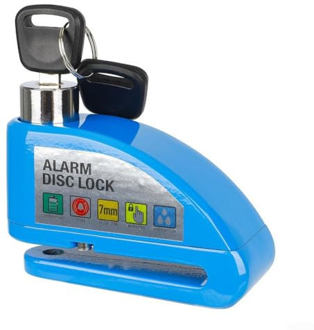 Verrou de sécurité de frein à disque pour moto et scooter avec alarme puissante de 120 dB, goupille de verrouillage de 7 mm, étanche pour une meilleure protection contre le vol (bleu)