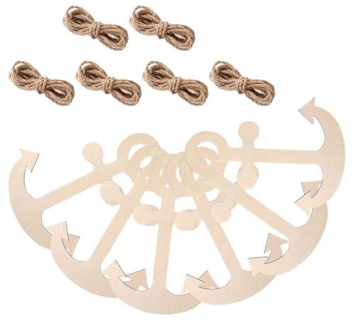 Hemobllo Adornos de Ancla Náutica de Madera sin Terminar con Cuerda de Yute Colgantes para Decoración Temática Oceánica Manualidades DIY para Fiestas y Hogar