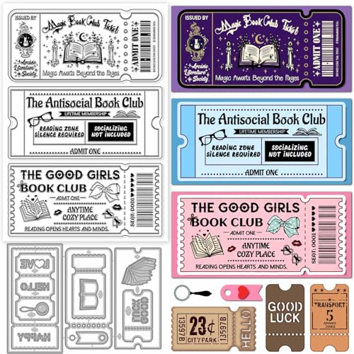 GLOBLELAND Leseclub Silikonstempel und Stanzformen Set Lesezeichen Tickets Klare Stempel Und Stanzformen Set Für Kartenherstellung DIY Craft Scrapbooking Grußkartendekoration