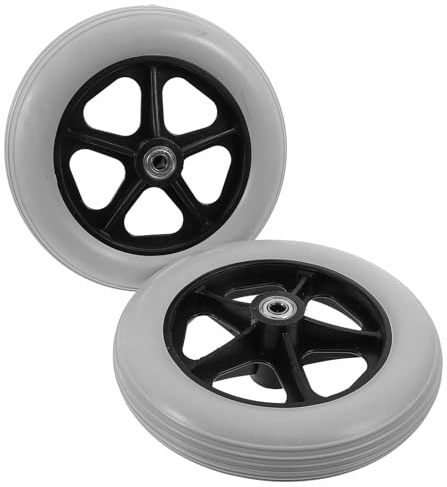 GLEAVI Lot de 2 Roulettes Avant 8 Pouces Larges Grises pour Fauteuil Roulant, Roues Solides Silencieuses et Résistantes à L’usure, Accessoires de Rechange pour Déambulateur et Chariot