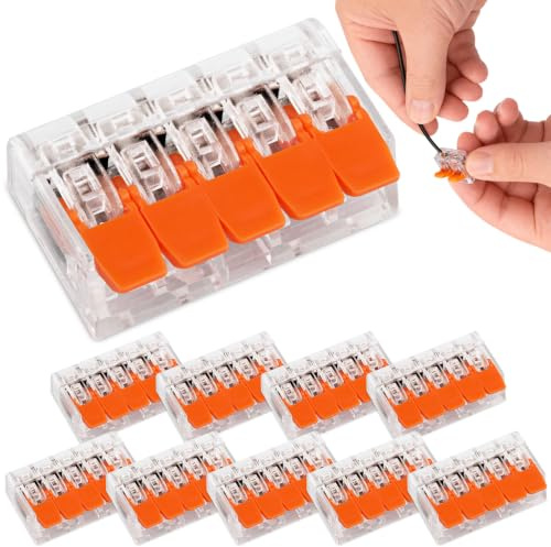 5-Fach Hebelklemme 32A 450V bis 4mm² Verbindungsklemmen Transparent 5-Leiter Kabelverbinder mit Hebel 10 Stück