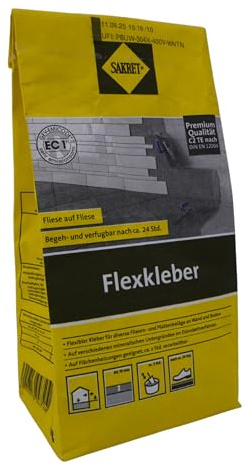 Flexkleber Sakret 1kg | Zementgebunden I Begeh- und verfugbar nach ca. 24 Std. I Für Innen & Außen