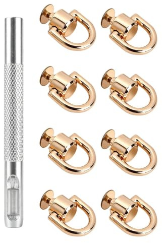 NCEJNY 8 Pezzi Rivetti a Vite per Borse con Anello a D, Anelli per Borse in Lega Oro Chiaro, Accessori per Borse Fai da Te con Punzone, Rivetti per Cuoio e Riparazione Tracolle