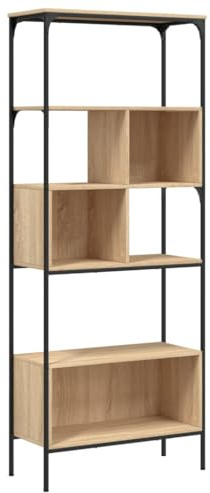 Bibliotheque 5 Niveaux Bois D'ingenierie Chene Sonoma 76x33x188.5 cm | Pieds reglables avec coussinets en plastique, cadre en metal, grand espace de rangement pour livres et magazines