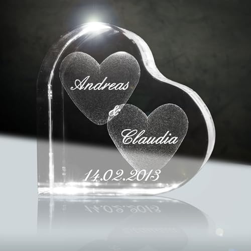 3Dglas Cristallo, Ti Amo | Cuore in Vetro Laser 3D da 58 mm con Incisione | Il Regalo per Coloro Che amate o per l' Anniversario