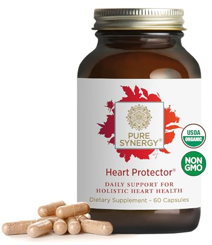 PURE SYNERGY Heart Protector | Organic Holistic Heart Supplement with Organic Hawthorn Berry, Resveratrol, and Nattokinase | for Blood and Vascular Support (60 Capsules)