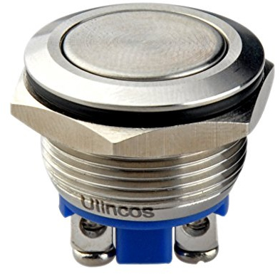 Ulincos Interruptor de botón momentáneo U19A1 1NO SPST, Conmutador Pulsadores Electricos, Carcasa de Acero Inoxidable Plateado, Adecuado para Agujero de Montaje de 19 mm