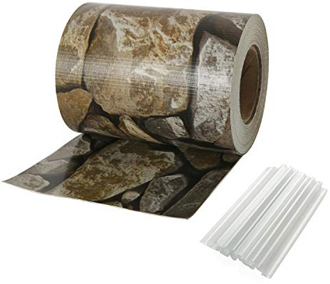 Naimorui PVC Sichtschutzfolie Sichtschutzstreifen Garten Sichtschutz Zaun Inkl. 20 x Befestigungsclips 450g/m² - Doppelstabmatten für Gartenzaun - (19cm*35m Stein-Optik)