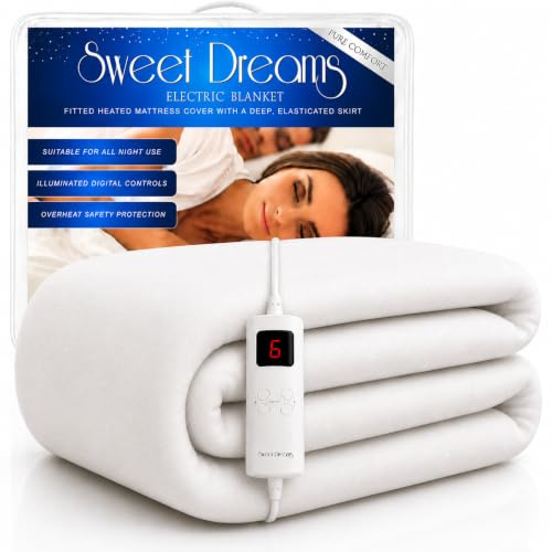 Sweet Dreams Electric Blanket Single Bed Size 107 x 203 x 40cm, Fully Fitted Machine Washable Heated Mattress Under Cover Underblanket with Elasticated Skirt, Overheat Protection (Single)
