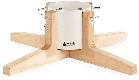 Tree Nest Christbaumständer Weihnachtsbaumständer Rustic Design Christmas aus hochwertigem Holz und Metall - Baumhöhe bis 3,0 m, Stammdurchmesser 9cm, Wasserbehälter für 1,4l Wasser, in weiß