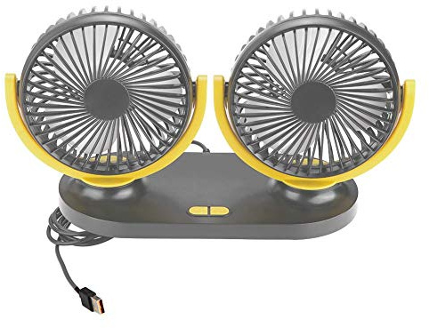 Ventilatore per auto Ventilatore per auto USB Ventilatore per auto Ventilatore automatico Ventilatore 12V, Dual Head(Nero giallo)