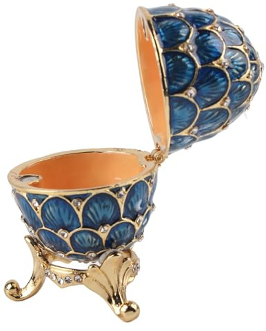 Emailliertes Osterei Vintage Stil Diamante Trinket Box Hilitand Schmuck Veranstalter Sammler Ei Dekoration Handwerk (Blue)