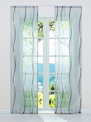 ESLIR 2er Set Flächenvorhänge Schiebegardinen Voile Gardinen mit Klettband Schiebevorhang Transparent Vorhang Wellen Muster Grau BxH 57x145cm 2 Stück