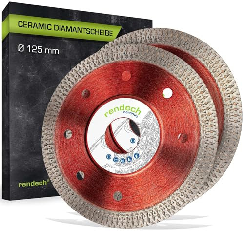 2x Ceramic Diamantscheibe 125mm für Fliesen, Feinsteinzeug, Granit uvm. Profi Diamanttrennscheibe 125 mm für saubere Kanten | rendech® Markenqualität