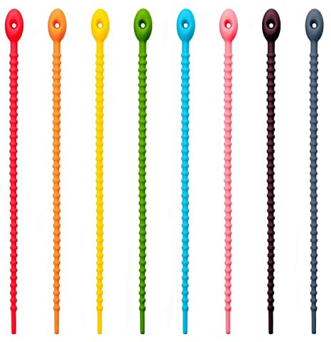 LATRAT 24 Stück Bunte Silikon Krawatten Tasche, Mehrzweck-Silikonkabel-Organizer Wickler für Kopfhörerkabel, USB-Kabel Kabel, 8 Farben, Zufällige Farbe