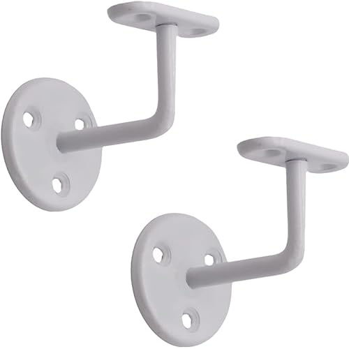 EAI White Handrail Brackets for Wood and Steel Stair Bannister, 2 Pack