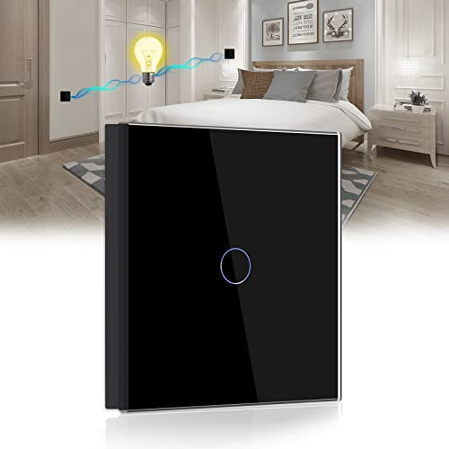 BSEED - Interruttore per luce touch a 1 banda, 2 vie, in vetro temperato, con indicatore LED, interruttore per luce sensibile al tatto, senza filo neutro