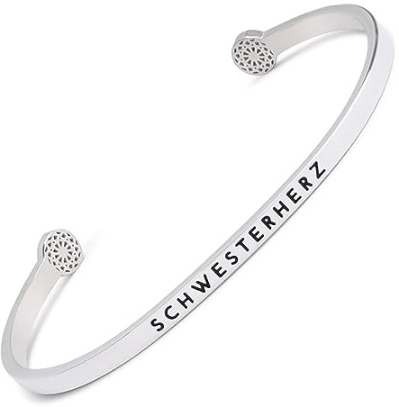 SIMPLE PLEDGE | Schwesterherz Armreif | Armband Damen mit Gravur in Silber, Gold, Roségold | Perfekt als Schmuck Geschenk | Schwarze Gravur
