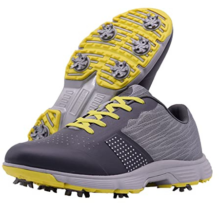 Waterproof Golf Shoes, Men's Four Seasons All Weather Spiked Golf Boots, Classic Non-Slip Lace-up Shoes, Professional Golf Sport Sneakers Grey, 8 UK