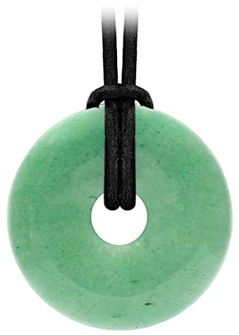 Kaltner Präsente Edelstein Halskette mit Anhänger/Aventurin Grün/Lederband mit Donut Anhänger/Hochwertiger Edelsteinanhänger mit Lederkette/Ø Edelsteindonut 40 mm