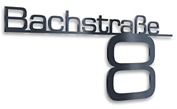 Metzler Hausnummer Anthrazit, individueller Schriftzug Edelstahl, Hausnummernschild, Straßenschild, Wunschstraßenname und Hausnummer, RAL7016, Rostfrei & Wetterfest, Made in Germany, Länge:1200 mm