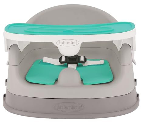 Infantino Grow-With-Me 4-in-1 Babystuhl – mitwachsend, platzsparendes Boostersitz Design, nutzbar als Sitzerhöhung für Babys ab 4 Monaten oder als Kinderstuhl ab 3 Jahren, türkis