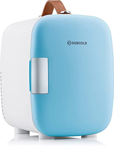 Subcold Pro4 Luxury Mini Fridge Cooler | 4 Litre / 6 Cans | AC and Exclusive USB Power Option | Portable Small Fridge for the Office, Bedroom, Car, Travel, Skincare & Cosmetics (Blue)