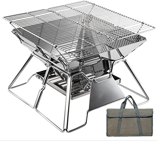 Faltbare Grill Holzkohlegrill Tragbar Edelstahl Grill Picknickgrill BBQ Holzkohlegrill Abnehmbare für Garten Camping Park Party Barbecue,Silver,35 * 34 * 26cm