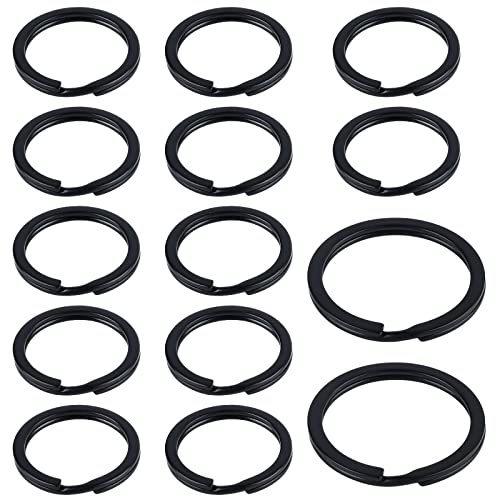 Uniclife Lot de 14 anneaux porte‑clés plats noirs 25 mm/32 mm, acier robuste