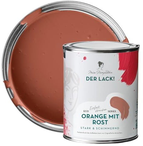MissPompadour seidenmatte Holzfarbe Innen & Außen 1L Orange mit Rost, Möbelfarbe ohne Schleifen - Farbe für Holz, Metall, Kunststoff - Holzlack, Möbellack schnelltrocknend mit hoher Deckkraft