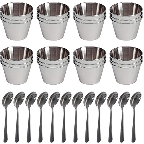 EUROXANTY Molde para Flan | Flanera Individual | Molde antiadherente | Molde gelatinas | Molde para pastelitos | Molde redondo 7cm | Pack flaneras y cucharillas (24)