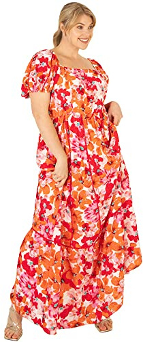 Lovedrobe Women's Ladies Plus Size Summer Maxi Dresses for Women Flowers Short Sleeve Frilly Pull on Curve Lace High Waist Square Neck Dress