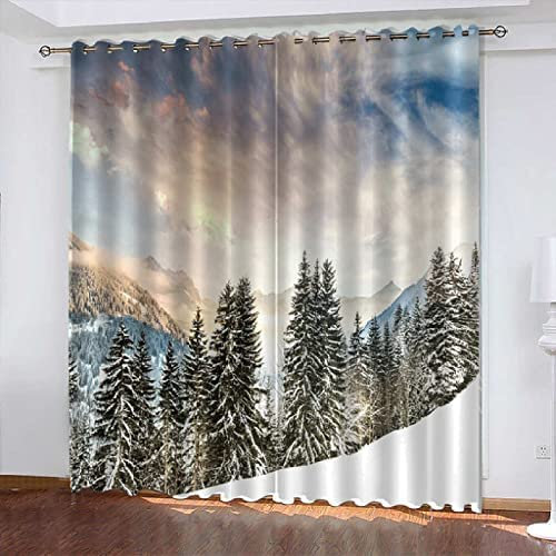 Vorhang Blickdicht Ösen Thermo Verdunkelungs Polyester Gardinen 2 Stück 3D Himmel Schnee Berglandschaft Für Schlafzimmer Wohnzimmer Kinder Oder Babyzimmer 150(B)X166(H) Cm - Bedruckte Verdunkelungsvo