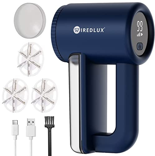 Levapelucchi Elettrico WiredLux - Levapelucchi Ricaricabile per Vestiti e Mobili - 3 Velocità Regolabili, Spazzola a 6 Lame, Display a LED, Ricarica USB (Blu)
