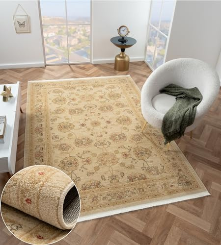 MY-RUG Teppich Ben 230 x 160 cm Creme - Orientteppich Wohnzimmer Vintage | Großer Perserteppich für Schlafzimmer im Boho Design, Kurzflor mit Medaillon Muster, pflegeleicht & weich