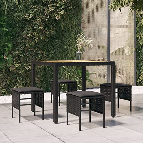 BULANED Gartenhocker mit Kissen 4 STK Gartenhocker, Balkon Hocker, Fusshocker Garten, Hocker Garten, Fußhocker Für Sessel, Gartenmöbel Hocker, Schwarz Poly Rattan