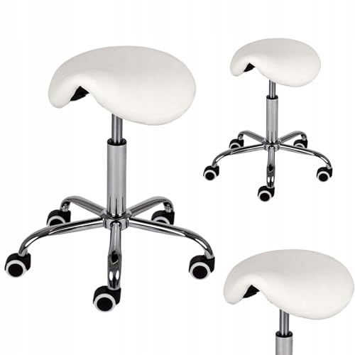 HABYS Rollhocker Lofi, Hocker, Empfangstheke, Sitzhöhenverstellung, Sitzhocker, Arbeitshocker, Bürohocker, Bequemer konturierter Sattelsitz mit 4 cm Schaumstoff (Lofi, White)