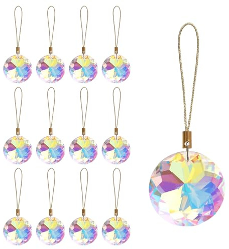 LUMITI 12 Pcs Crystal Glass Christmas Balls Ornaments, 1.18″ Mini Round Prism Flower Xmas Tree Decorations, Hanging Ornament for Wedding Party Home Decor (Crystal AB)