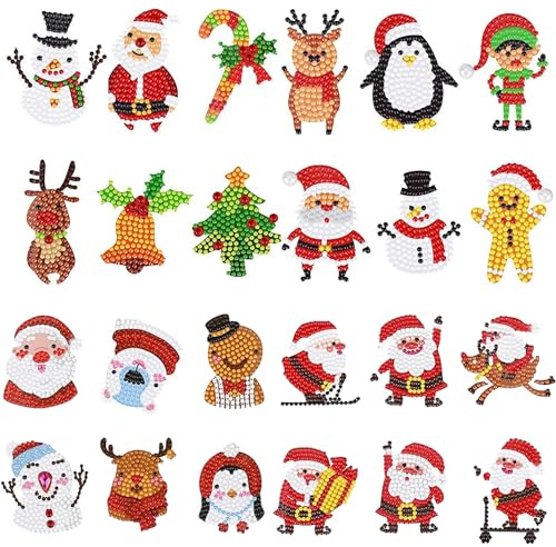 BANTI Diamond Painting Kinder Sticker Weihnachten Diamond Painting Adventskalender Weihnachts Diamant Gemälde Aufkleber Kit 24 Stück Diy Weihnachtsdeko ​Diy Diamant Painting 5D Malerei Diamontpating