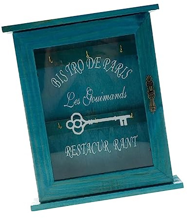 MAGICLULU Schlüsselaufbewahrungsbox Holz mit Glas Wandmontage Retro Stil für Eingang Flur Kompakt und Praktisch