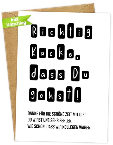 WenmthG - Abschiedskarte (A6, inkl. Umschlag) - Karte zum Abschied Kollegin & Kollege - Lustig Karte zum Ruhestand - Abschiedsgeschenk für Kollegin Rente - liebevolle Karte zum Ruhestand