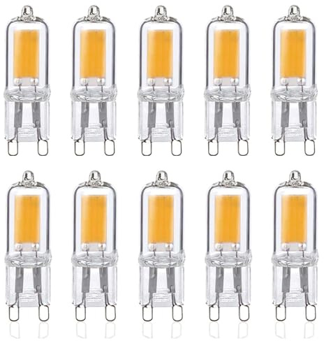 ZFQ G9 2W LED COB-Birne, 250LM, G9 LED Leuchtmittel, Warmweiß 3000K, Energiesparlampe CRI80, Vollglas, Äquivalent 25W Halogenlampe, 360 ° Abstrahlwinkel, AC 220-240V, Nicht dimmbar, 10er-Pack