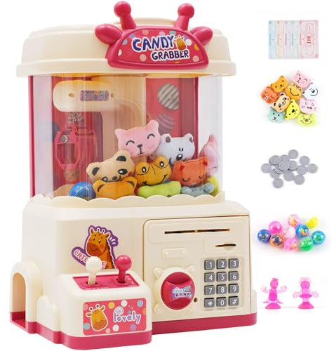 Ark miido Claw Machine for Kids, Candy Machine, Grabber Arcade Game Toys with Piggy Bank, Mini Vending Machine with Music, 10 Dolls and 10 Capsules Educational Toy for Kids Gift