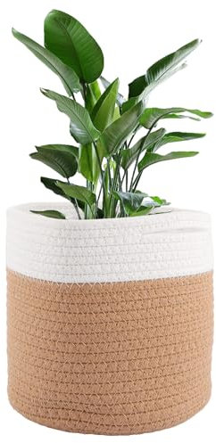 SHUESS Panier à plantes, en corde de coton tissée, 20 x 20 cm, pour plantes, convient pour le rangement, le pot de fleurs, l'artisanat, la décoration de la maison (blanc)