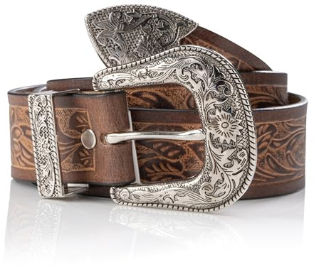 Angus Stoke Westerngürtel aus Büffel-Leder - Damen und Herren Vintage Cowboy Western & Rodeo Gürtel - Original hand-geschnitzter Ledergürtel Jessy
