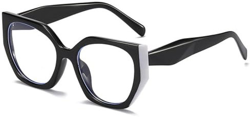 LVTFCO Vintage Polygon Cat Eye Damen Brillengestell Mode Klare Linse Brillen Herren Doppelfarbiger Rahmen, Schwarz Weiß, Einheitsgröße
